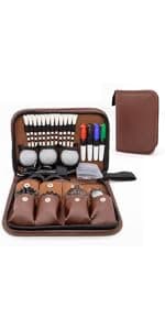 Golf Accessories for Men and Women, Golf Gifts for Him with Leather Case, Golf Brush, Golf Balls, Golf Tees, Golf Ball Clamp, Golf Divot, Golf Ball Line Marker Tool,Golf Ball Marking Stencils