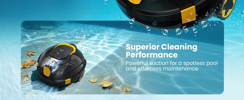 Robotic Pool Cleaner, Cordless Pool Vacuum for Above Ground & Inground Flat Pools with Dual Motors, 130 Min Runtime, Auto-Parking, Powerful Pool Vacuum Robot for Up to 1200 Sq.Ft (Black-Orange)