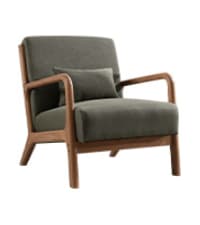INZOY Mid Century Modern Accent Chair with Wood Frame, Upholstered Reading Armchair with Waist Cushion, Double Padded Accent Chair, Side Chair for Living Room Bedroom Office, Easy Assembly, Green