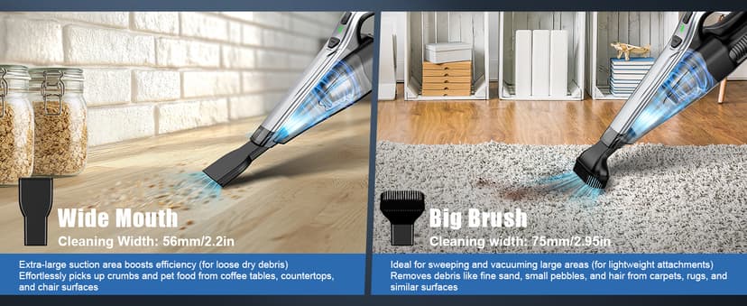 SAKOLD Car Vacuum Handheld Vacuum Cordless with Powerful Suction, Type-C Charge, 2 Suction Modes, 6-in-1 Portable Mini Vacuum for Home, Car, Office Desk, Keyboards