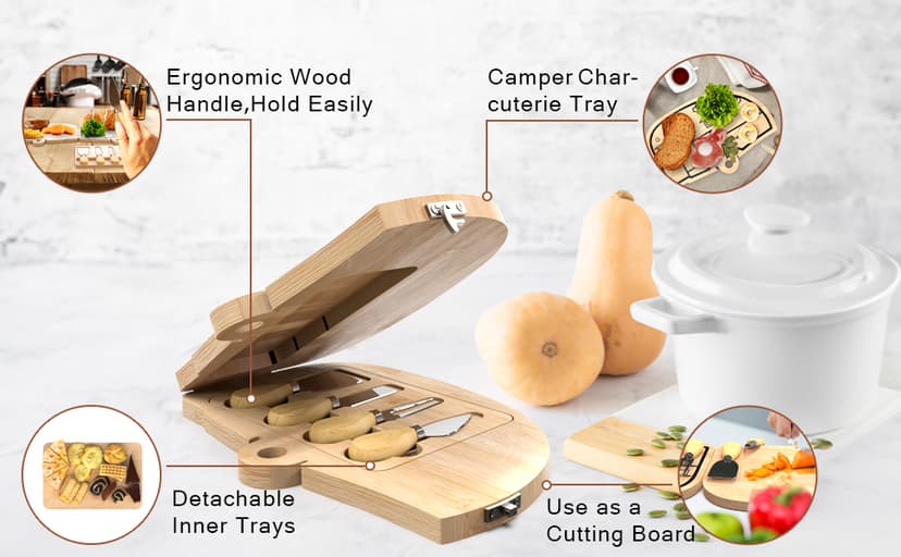 Unique Cheese Cutting Board Gift Set for Mom, House Warming, Wedding Gifts for Couples Bamboo Charcuterie Board Set - Foldable Serving Tray with Utensils B0C741CVFV
