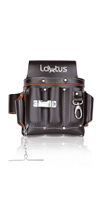 LAUTUS Oil Tanned Leather Tool Pouch Bag | Black | Carpenter, Construction, Framers, Handyman | 10 Pockets, 2 Hammer Holders | 100% Leather