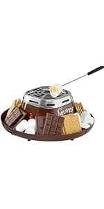 Nostalgia Tabletop Indoor Electric S'mores Maker - Smores Kit With Marshmallow Roasting Sticks and 4 Trays for Graham Crackers, Chocolate, and Marshmallows - Movie Night Supplies - Brown