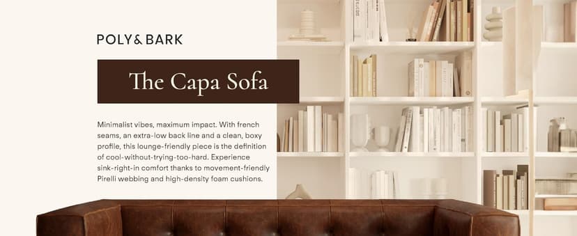 POLY & BARK Capa 96.5" Sofa – Chocolate Brown Full-Grain Pure-Aniline Italian Leather, Boxy Modern Design, Feather-Fiber Cushions, Solid Wood Frame