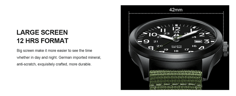 LN LENQIN Mens Watches Unisex Military Sport Nylon Strap Stylish Luminous Fashion Analog Quartz Watch for Men Waterproof Army Tactical Casual Wristwatch