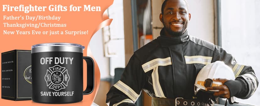 Lifecapido Firefighter Gifts for Men, Off Duty Save Yourself 14 oz Insulated Coffee Mug, Fireman Gifts for Men, Birthday Christmas Gift for Firefighters, Firemen, Boyfriend, Dad, Uncle, Black