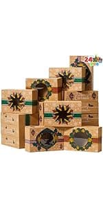 JOYIN 12PCS Christmas Cookie Boxes for Gift Giving, 8.75" x 5.75" x 2.75" Xmas Holiday Treat Cookie Tin with Window, 3 Designs Brown Foiled Kraft Bakery Box for Pastries, Cupcakes, Brownies, Doughnut