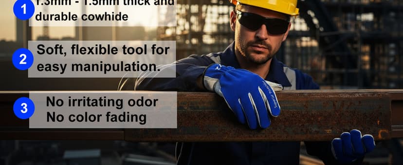 VZT 12 Pairs Bulk Winter Leather Work Gloves for Men or Women for Construction, Wood cutting, Driving, Water Resistant, Keep warm, Soft, Cowhide, Class 4 Abrasion Resistant, Blue-White, XL