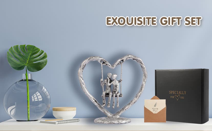25th/Silver Anniversary Wedding Gifts for Wife/Her/Him,Valentine's Day/Birthday/Wedding Gifts for Couples,Heart Sculpture/Figurine,Handcrafted Antique Silver Metal Couple Statue Decor B0FP2Z3KQD