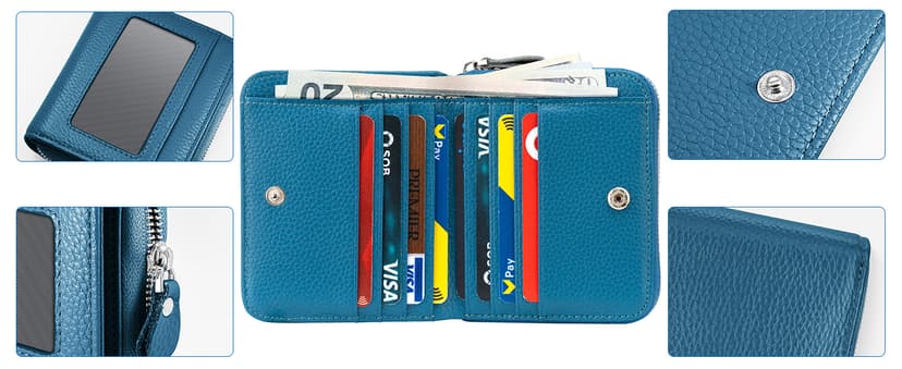 XINNSTAR Small Wallet for Women, Genuine Leather RFID Blocking Credit Card Holder Slim Compact Coin Purse Women's Wallets with ID Window 8 Card Slots