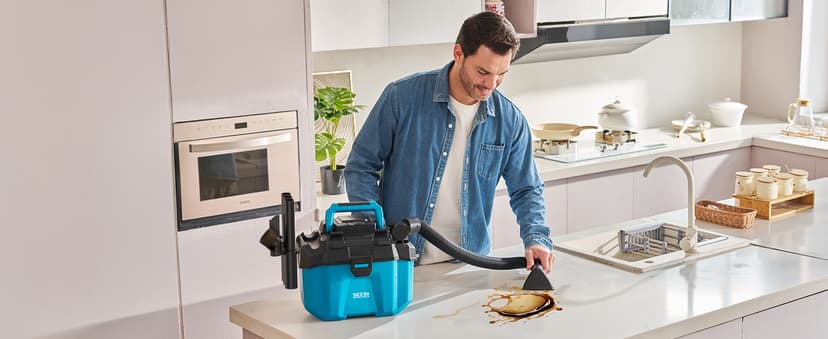 Seesii Cordless Shop Vac Wet and Dry, 2.6 Gallon Small Shop Vac with Accessory Storage Holder, 2 x 4.0Ah Batteries, 3-in-1 Wet Dry Vacuum with HEPA Filter, Strap, Ideal for Garage, Car, Workshop