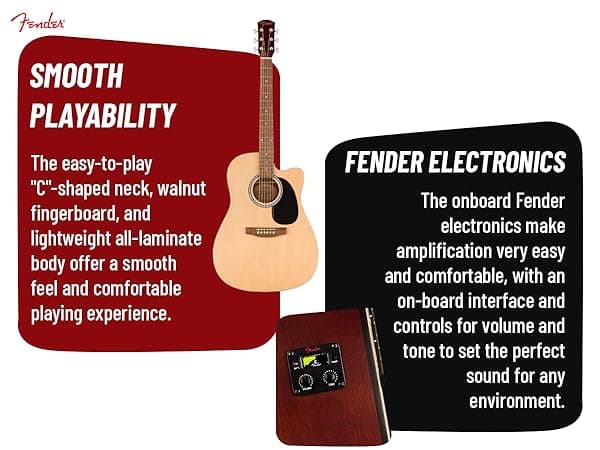 Fender FA Series Dreadnought Acoustic-Electric Guitar - Natural Bundle with Gig Bag, Strap, Strings, Picks, and Austin Bazaar Instructional DVD