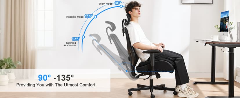 BOSMILLER Big and Tall Office Chair with Wide Thick Seat Cushion for Heavy People,700lbs Ergonomic Mesh Desk Chair with Adjustable Lumbar Support and Headrest, Armrests for Adults Sitting All Day
