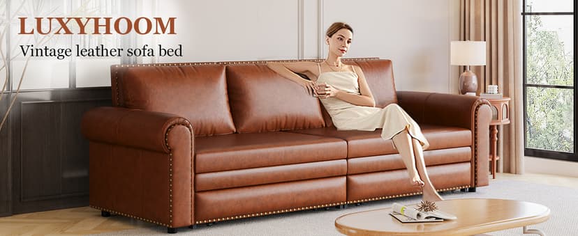 LuxyHoom 93.7" King Size Sleeper Sofa Bed, Pull Out Sofa Bed, Faux Leather Upholstery, 3 in 1 Convertible Sleeper Couch, Chaise Lounge, Retro Recliner for Living Room, Office, Apartment, Dark Brown