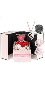 ADDWel Birthday Gifts for Mom from Daughter and Son, Unique Mother Birthday Gift Idea, Preserved Real Roses with I Love You in 100 Languages Mom Necklace, Cool Present to Mother Mama