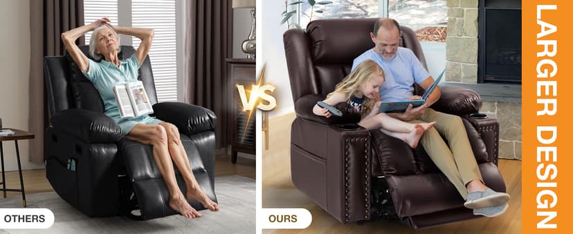 Triple Motor Large Power Lift Recliner Chair for Elderly with Heat and Massage, Lay Flat Lift Chairs for Seniors Infinite Position, Extended Footrest, USB Ports (Dark Brown)