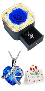 Preserved Red Real Rose with Heart I Love You Necklace -Eternal Flowers Rose Birthday Gifts for Women Her Mom Wife Girlfriend Grandma on Valentines Mothers Day Christmas Anniversary Romantic-Red