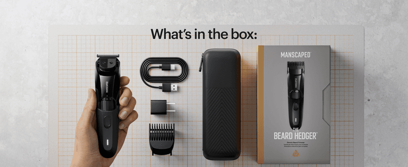 MANSCAPED MANSCAPED® The Beard Hedger® Premium Men's Beard Trimmer, 20 Length Adjustable Blade Wheel, Stainless Steel T-Blade for Precision Facial Hair Trimming, Cordless Waterproof Wet/Dry Clipper