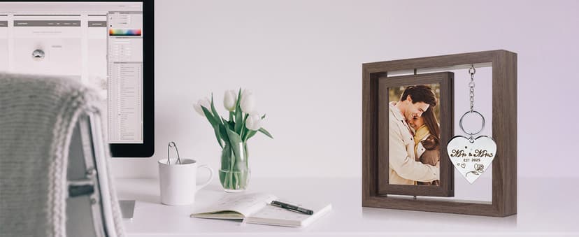 Wedding Gifts for Couples 2025,Rotating Floating Mr and Mrs Picture Frame,4x6 Rustic Picture Frame Engagement Gifts for Couples,Bridal Shower Gift for Bride to Be