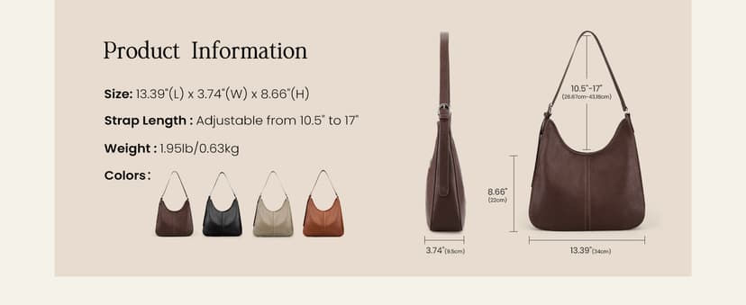 befen Genuine Leather Hobo Bags for Women, Top Grain Real Leather Women's Shoulder Bag Handbags Purses with Adjustable Strap