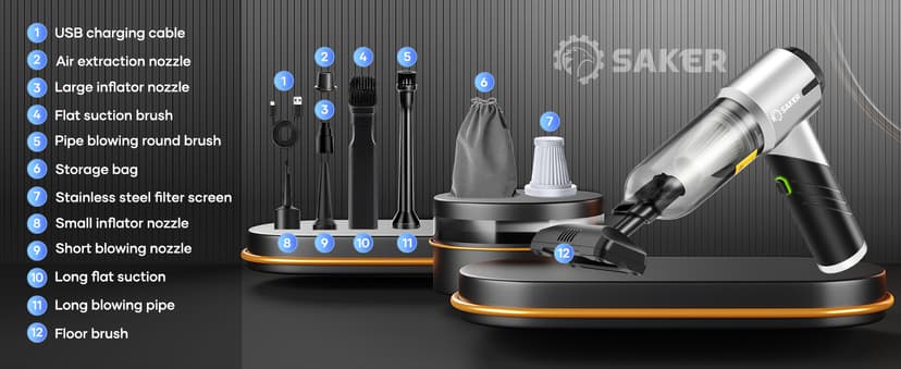 Mini Car Vacuum with Brushless Motor,Air Duster Blower,Rechargeable Foldable Vacuum Cleaner,for Home, Office Pet,Gifts Saker Handheld Car Vacuum Portable Cordless17000Pa HL132 Black B0D8PQHYV3