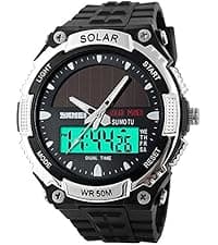 MASTOP Solar Powered Energy Watch for Men Military Digital Multifunctional Led Luminous Indication 2 Time Zone 50m Waterproof Watch Reloj Solar para Hombre