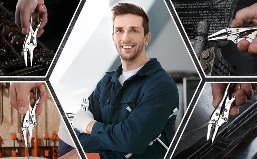 WORKPRO 4-1/2 inch Mini Long Nose Locking Pliers, Chromium-Vanadium Steel Locking Pliers, Locking Adjustable Vise Grips for Clamping Twisting Welding