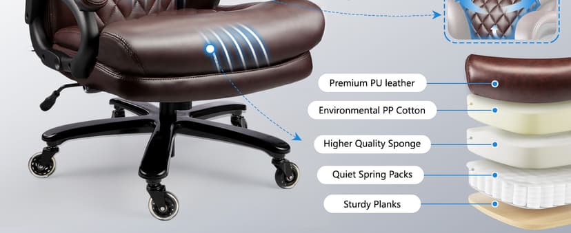 800LBS Big and Tall Office Chair for Heavy People, Heavy Duty Executive Chair with High Back, Extra Wide Seat and Adjustable Lumbar, Large Computer Desk Chair Comfortable for Home Office (Brown)