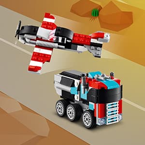 LEGO Creator 3 in 1 Flatbed Truck with Helicopter Toy, Transforms from Flatbed Truck Toy to Propeller Plane to Hot Rod and SUV Cars, Gift Idea for Boys and Girls Ages 7 Years Old and Up, 31146 B0CGY4J7QT
