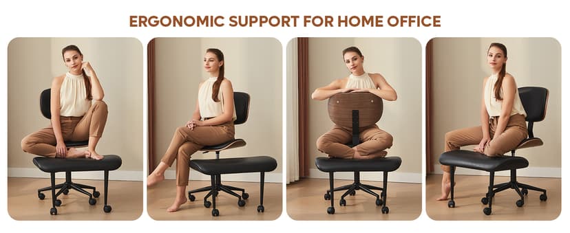 Bestier Cross Legged Office Chair with Wheels, Ergonomic Wide Meditation Chair for Adults up to 300 lbs, 360° Swivel Seat for ADHD, Strong Lumbar Support for Kneeling Meditation Black PU Leather