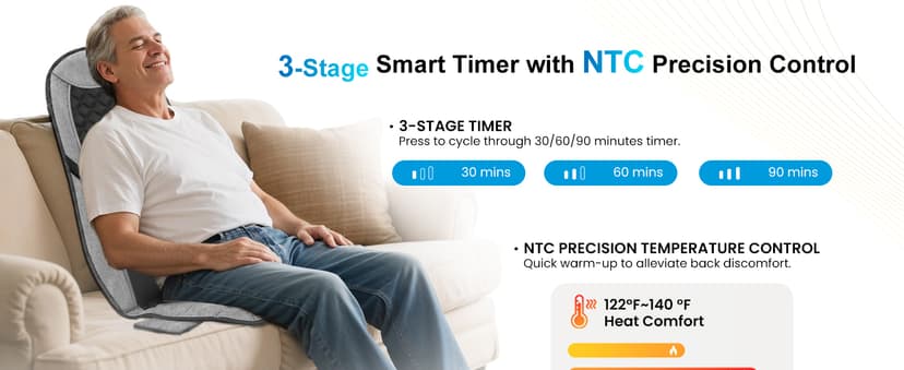 COMFIER Back Massager with Heat,Massage Chair Pad,Massage Seat Cushion with Adjustable Lumbar Support,Back Massage for Pain Relief,Chair Massager for Recliner,Father‘s Day Gift for Dad