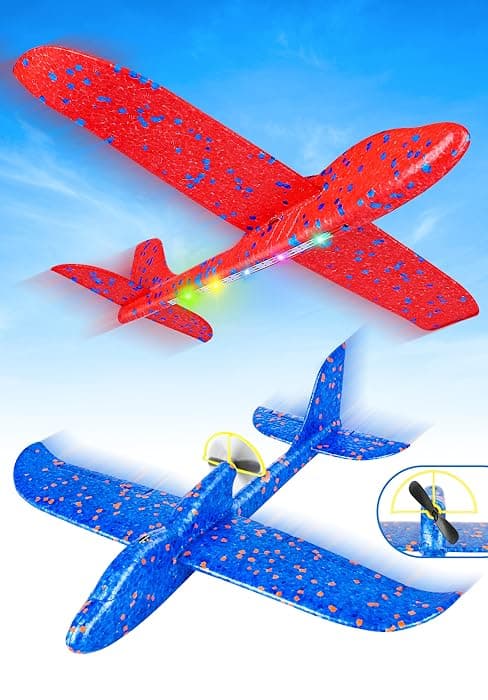 Fuwidvia 3 Pack Airplane Launcher Toys, 13.2'' LED Foam Glider Plane Toy for Boys, 2 Flight Modes Outdoor Flying Toys Birthday Gifts for Boys Girls 4 5 6 7 8 9 10 11 12 Year Old (Blue&Green&Orange)