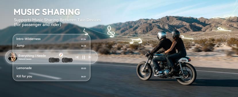 N8 8 Riders Mesh Motorcycle Helmet Communication System, Motorcycle Bluetooth Headset V5.4 with Audio Multitasking/Music Sharing, 45mm Helmet Speakers Intercom for ATV/Snowmobile/Ski, 1 Pack