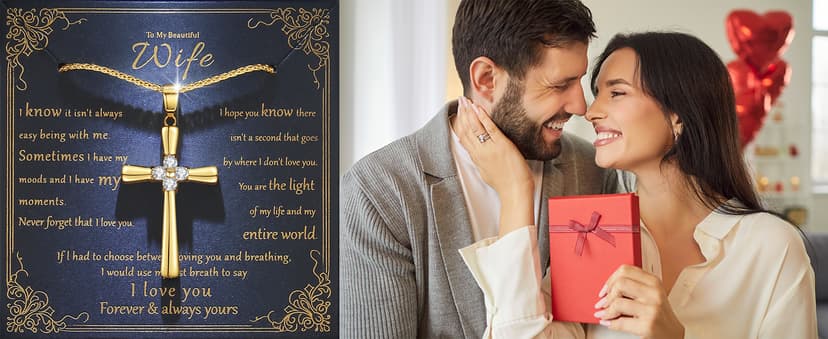 Gold Moissanite Cross Necklace for Women Wife in Light-Up Gift Box,Love Card - Women Anniversary Birthday Gifts Ideas for Wife Her Girlfriend, Christian Cross Chain Jewelry(18K Real Gold Filled)