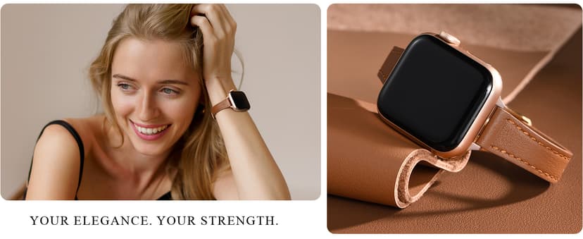 STIROLL Slim Leather Bands Compatible with Apple Watch Band 38mm 40mm 41mm 42mm(Series 11 10), Top Grain Leather Watch Thin Wristband for iWatch SE 9 8 7 6 5 4 3 2 1 (Black Rose Gold)