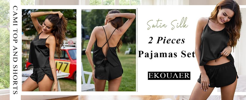 Sexy pajama set for women,Cami Top and Shorts Sets,2 Piece Silky Sleepwear for Valentines,Bridal Party,Honeymoons Gifts Ekouaer Silk Pajamas Set for Women Satin Backless Lingerie Pjs Nightwear B0876WYLZT