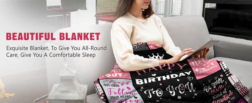 Birthday Decorations for Women, Gift for Women Birthday Unique, Happy Birthday Gift for Her, Mom, Wife, Daughter, Sister Birthday Gifts for Women, Happy Birthday Blanket for Women 50" x 60" B0DC72Z6S7