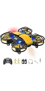 Red Mini Drone for Kids, Indoor & Outdoor RC Quadcopter, Full Propeller Guards, LED Light, 3D Flips, One Key Start, Headless Mode, 2 Rechargeable Batteries, 21 Mins Total Flight Time, Toy Gift for Boys and Girls