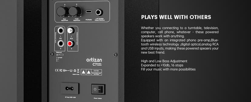 Ortizan C7 Dual-Mode 2.0 Studio Monitors, Active Monitor Speakers for Near Field Music Production, Bluetooth 5.3 Wireless Computer PC Monitor Gaming Bookshelf Speakers(Pair, Black)