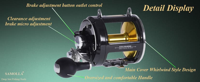 SAMOLLA Deep Sea Fishing Reels 44-66Lb Max Drag for Saltwater or Freshwater Ocean Conventional Reel Saltwater Fishing Reel for Tuna Sailfish Swordfish