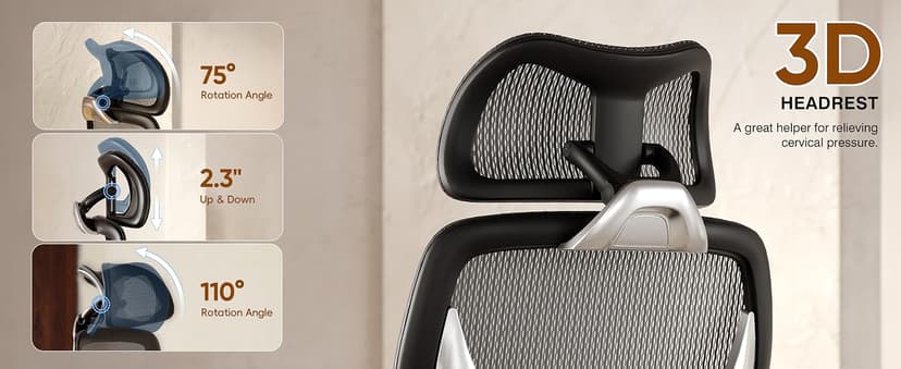 GABRYLLY Ergonomic Office Chair, Big and Tall Mesh Chair with Adjustable Lumbar Support, 5D Arms & Wide Seat, 135° Recline Home Desk Computer Chairs for Work Gaming, Heavy Duty,400LBS - Black