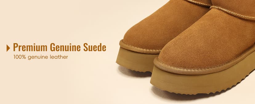 Litfun Suede Platform Mini Boots for Women Genuine Leather Fuzzy Ankle Winter Snow Boots with Fur Lined