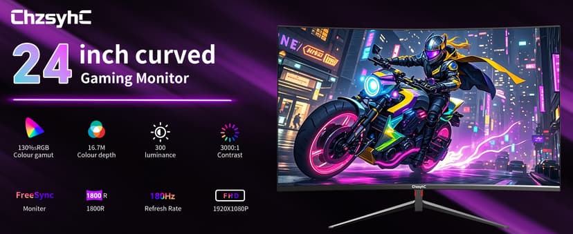 24 Inch Curved 180Hz Gaming Monitor, 1800R Curved Gaming Monitor, 1ms MPRT, FHD(1920×1080P), Freesync, HDMI2.0,DP1.4, VESA Mountable(HDMI Cable Incl.)