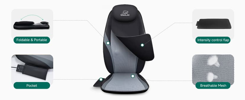 Snailax 2026 Upgraded Shiatsu Roller Back Massager with Heat Massage Chair Pad Kneading Back Massager for Pain Relief Deep Tissue Chair Massage Pad for Office Home