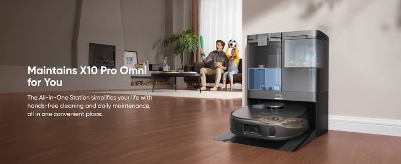 eufy X10 Pro Omni Robot Vacuum and Mop Combo, Incredible Suction, Dual Mops with 12 mm Auto-Lift and Carpet Detection, AI Obstacle Avoidance, Auto Mop Washing&Drying, Self-Emptying, Self-Refilling