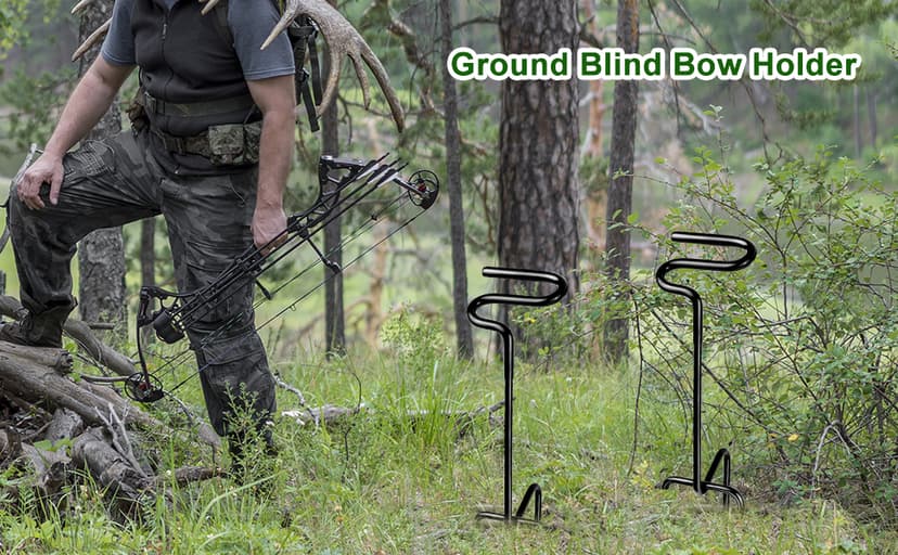 Mofuiry Ground Blind Bow Holder with Rubber Coated, Rustproof Hunting Compound Bow Holder Stable Archery Bow Stand Versatile Ground Stake Bow Holder Archery Accessories for Hunting Target Practice