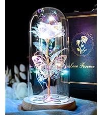 Christmas Flowers Gifts for Women, Mom Birthday Gifts for Christmas, Galaxy Glass Rose Forever Preserved Flowers Eternal Crystal Roses Xmas Gifts for Grandma Wife Sister Her Friends, Colorful