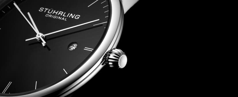 Stuhrling Original Men’s 40 mm Ultra-Slim Black Dial Dress Watch with Calfskin Leather Strap, Date Display – Minimalist Analog Wristwatch