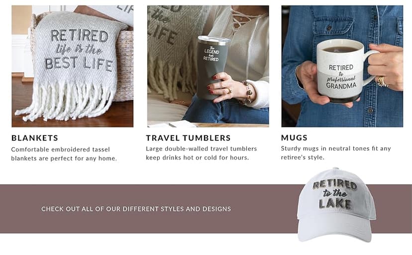 Pavilion Retirement Coffee Mug - "Retired & Taking Life One Sip at a Time" Text Design - Speckled Stoneware Coffee Cup for Retirees, Microwave & Dishwasher Safe, Beige w/ Bronze Metallic Bottom, 15 oz