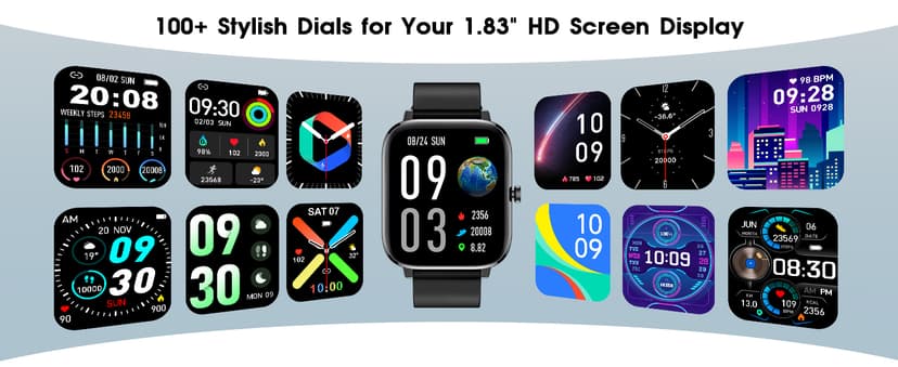 Smart Watch (Answer/Make Call): 1.85" Waterproof Fitness Trackers with 24-Hours Blood Pressure Heart Rate SpO2 Sleep Monitor Watches for Men Women, iPhone Android Compatible (Stone Black)